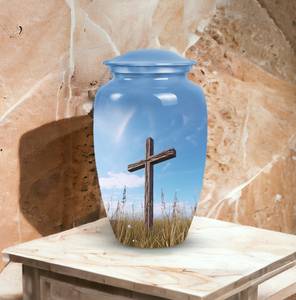 Urna conmemorativa Heavenly Blue Sky, tema cruzado elegante personalizado para cenizas humanas, 1-200 pulgadas cúbicas, Sol de ceniza, urnas con detalles nublados - Product Image 2