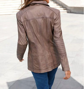 Chaqueta de Cuero para Mujer de Alta Calidad, Transpirable, con Logotipo Personalizado, Talla Grande, Cuello Alto, para Adultos, Chaqueta de Cuero con Estampado - Product Image 2