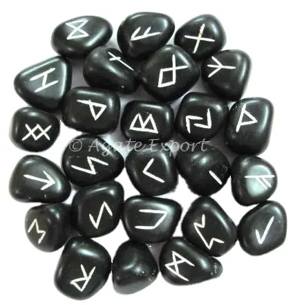 Set di pietre Rune di agata nera naturale pietra curativa di Rune di cristallo incisa bellissimo Set di Rune di cristallo di Futhark dall'esportazione di agata