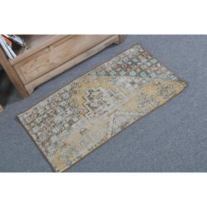 Vintage Turkish Rug 1.6x3 ft (50x91 cm), <b>Brown</b> <b>Wool</b> Rug - Product Image 2