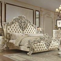 Lit double queen size de luxe en bois massif de qualité supérieure (72 \ "L X 78 \" L X 72 \ "P) rangement durable au design traditionnel pour chambre à coucher dorée