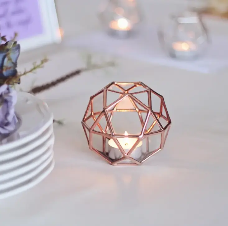 Coperchio portacandele geometrico in vetro colorato all'ingrosso colorato smerigliato ambra nero trasparente san valentino stampa metallo di seta fatto a mano