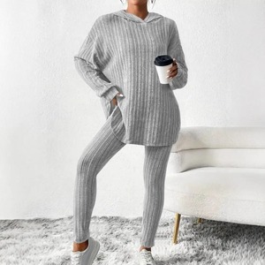 เสื้อกันหนาวมีฮู้ดคอปกตั้งของผู้หญิงชุดกางเกงผ้าฟลีซผ้าฝ้าย100% เป็นมิตรกับสิ่งแวดล้อมระบายอากาศได้ดีชุดออกกำลังกายแบบปกติยาว - Product Image 2