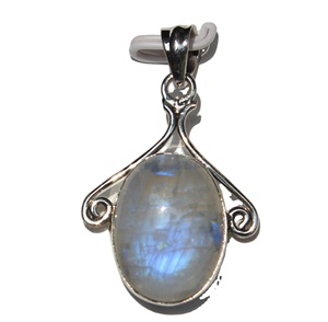 Fabriqué à la main unisexe bohème 925 pendentif en argent Sterling arc-en-ciel pierre de lune en forme de goutte lunette réglage hindouisme inspiré guérison - Product Image 2