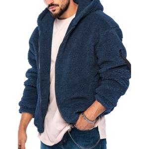 Sweat-shirts à capuche en sherpa à fermeture éclair surdimensionnés pour hommes, très vendus, personnalisables avec un tissu mélangé 100% coton, hiver - Product Image 1