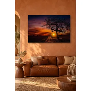Silhouette d'arbre ancien Fida au coucher de soleil rouge vif, impression sur toile - Product Image 2
