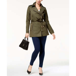 Giacca Trench Casual Vintage da Donna Michael Kors, con Zip Frontale, in Ecopelle, Doppiopetto, Stampa Lavorata a Maglia, Taglia S, per l'Autunno - Product Image 1