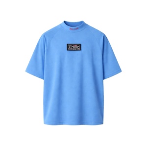 T-shirts bleu ciel de qualité supérieure pour hommes, vente en gros, faible MOQ, grandes tailles, été, brodés, personnalisés, 100% coton - Product Image 1