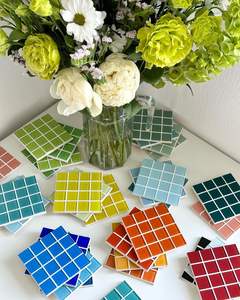 Purple Glass Mosaic Coaster Checkered Drink <b>Mat</b> Square Table Protection Wholesale Manufacturer <b>Kitchen</b> Barware Supply Item Set - Product Image 2