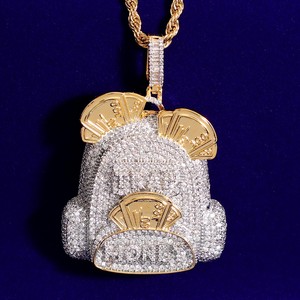 RB GEMS Colgante Hip Hop Personalizado con Diseño de Bolsa de Dinero, Chapado en Oro Blanco de 14k, Certificado IGI, con Diamantes Engastados en Canal, para Hombres y Mujeres - Product Image 5