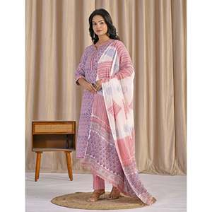 Hand <b>Block</b> <b>Printed</b> Cotton Anarkali Kurta Pant Set Indian Ethnic Style Party Wear for Special Occasions Made From Net Fabric - Product Image 4