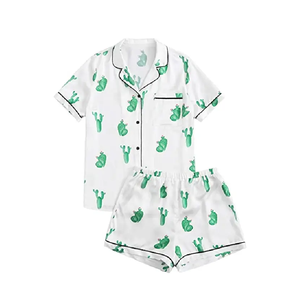 Pyjama en Satin pour femmes, nouveau Design, personnalisable, ensemble de vêtements de nuit en soie, lettres graphiques, robes de nuit pour femmes, vente en gros - Product Image 3