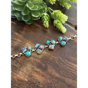 Virginia Sandoval Geometric Cluster Link <b>Bracelet</b> with Mohave Turquoise & Sterling <b>Silver</b> for Gift - Product Image 3
