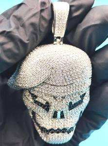 Pendentif authentique en argent 925, bijoux fins, tête de mort masculine, formes de visage, moissanite VVS, style hip-hop, plaqué rhodium, breloques, cadeau - Product Image 3