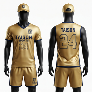 Uniforme de Hockey sobre Césped para Hombre, 180 GSM, Poliéster Premium que Absorbe la Humedad, Dorado y Azul Marino, Paneles en Contraste, Impresión Digital, Logotipo Personalizado, Pantalón Corto - Product Image 1