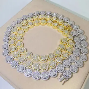 Cadena de tenis de lujo con halo de moissanita en plata de ley, chapada en tres colores, joyería de moda al por mayor - Product Image 2