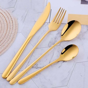 Silver <b>Mirrored</b> Polished Stainless Steel Flatware Set <b>with</b> Modern Gold <b>Round</b> <b>Light</b> Hammered Handle Design Luxury Flatware Set - Product Image 6