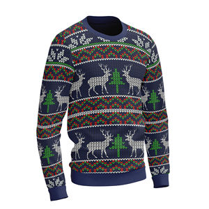 Pull-over en tricot 100% coton spécial Noël pour hommes, manches longues, épaules tombantes, motif respirant sur le devant, personnalisé pour l'hiver - Product Image 3