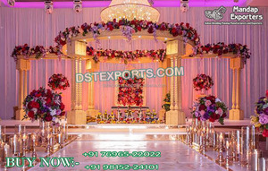 Rajwada – décoration de scène thème de mariage, Grand ensemble de Mandap blanc de mariage indien - Product Image 4