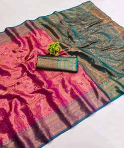 Sari en soie Georgette Khadi Banarasi tissé traditionnel prêt à porter, vêtements de fête indiens pour mariage, prix de gros pour femmes - Product Image 1