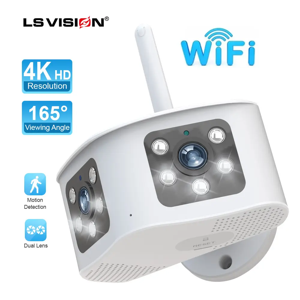 LS VISION 4K 6MP Dual Lens 165 Degree Wide Angle Night Vision RJ45 Network Panoramic Wifi Camera Supports Sound and Light Alarm