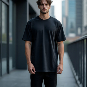 T-shirts d'été à épaules tombantes pour hommes, 100% coton, streetwear, col rond, t-shirts de jogging pour hommes - Product Image 1