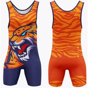 Combinaisons de lutte durables, extensibles et respirantes en polyester et élasthanne, personnalisables avec un design par sublimation, sans bretelles, fermeture à pression - Product Image 1