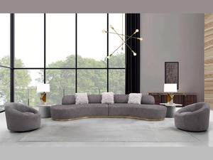 Juego de Sofás Curvos Modernos de Tela con Patas de Madera y Cojines Rellenos de Espuma, Color Gris, Muebles para Sala de Estar y Recepción de Hotel - Product Image 5