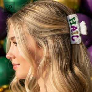 Pince à cheveux personnalisée pour Mardi Gras Pince à cheveux personnalisée faite à la main Pince à cheveux perlée pour femmes - Product Image 6