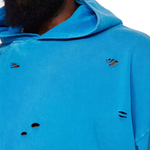 Sweat à capuche surdimensionné personnalisé 420gsm noir délavé pull à capuche bord brut uni bleu grande taille sweats à capuche - Product Image 4