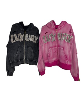 Envío Gratis a EE. UU. Sin Impuestos Personalizado Oversize de Gran Gramaje Vintage Lavado a la Piedra con Gráfico Estampado por Transferencia Térmica, Efecto Desgastado, Pedrería y Cremallera, Verano, Rápido - Product Image 1