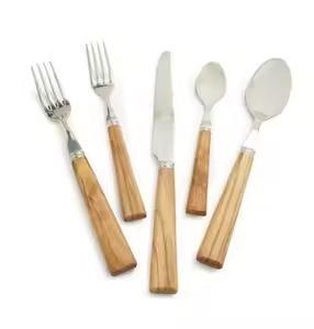 Juego de cubiertos con mango de madera de Color Natural, juego de cubiertos de comida de diseño más nuevo, Metal de la más alta calidad para restaurante - Product Image 6