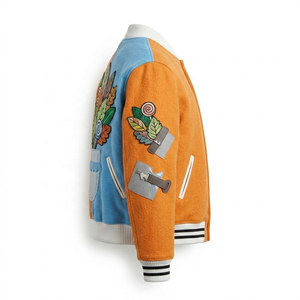 Veste en jean pour homme sur mesure, de haute qualité, à double boutonnage, avec fermeture éclair, effet vieilli, patchwork, délavée à l'acide, broderie de patchs, empiècements et col rabattu - Product Image 3