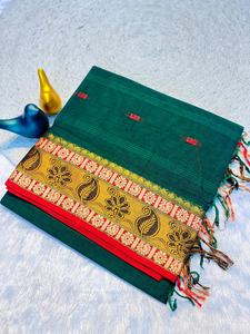 ผ้าส่าหรีผ้าฝ้ายเนื้อนุ่มสำหรับงานแต่งงานและงานเลี้ยง ไม่ยับ แห้งเร็ว ใช้ได้ทุกฤดู - Product Image 4