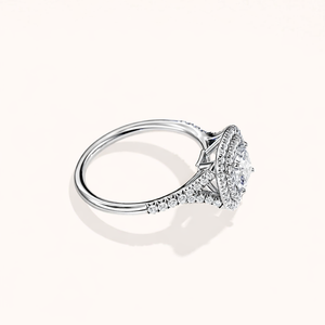 IGI Certified Princess Cut Lab Grown Diamond Halo Engagement <b>Ring</b> 14K White / Rose And Yellow Gold Pave Diamond Wedding <b>Ring</b> - Product Image 2