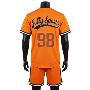 Ensemble short de baseball pour homme en polyester respirant avec empiècements rayés orange et noir, uniforme en sergé, logo personnalisé - Product Image 2