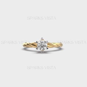 Anillo de diamante de oro de 10K 14K 18K con diseño de cuerda trenzada de calidad superior | Anillo de compromiso solitario para Mujer | Proveedor de joyería B2B - Product Image 2