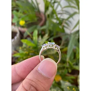 Natural Aquamarine Tanzanite <b>Cluster</b> Ring 925 Sterling Silver Handmade Gemstone Jewelry Wholesale Supplier - Product Image 4