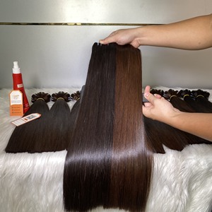 Extensiones de Cabello Humano Liso con Puntas Marrones al por Mayor, Cabello Humano Vietnamita 100% con Cutícula Intacta, Trama Doble a Máquina - Product Image 4