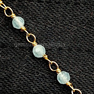 Aigue-marine pierre précieuse à facettes Rondelle perlée chapelet argent plaqué chaîne prix de gros aigue-marine chaîne pour la fabrication de bijoux en vrac - Product Image 3