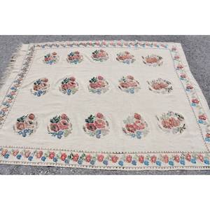 Traditional Beige Vintage Turkish <b>Rug</b> 5.6 X 7.2 ft Patchwork Design Wool Viscose for Entryway <b>Bedside</b> Rectangle Shape Latex - Product Image 4