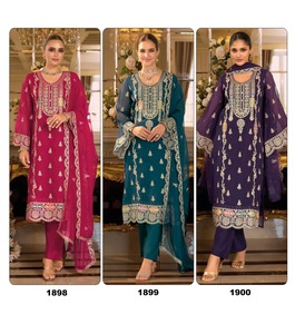 Salwar Kameez élégant en chinon avec broderies, perles et motifs magnifiques pour collection ethnique traditionnelle et événements - Product Image 6