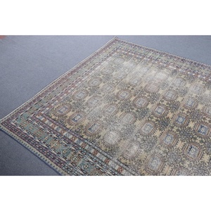 พรมวินเทจสไตล์ตุรกี ขนาดใหญ่ 6.4x9.5 ฟุต สีน้ำเงินน้ำตาล ลายต้นไม้และพืช พรมทำจากขนสัตว์ - Product Image 4