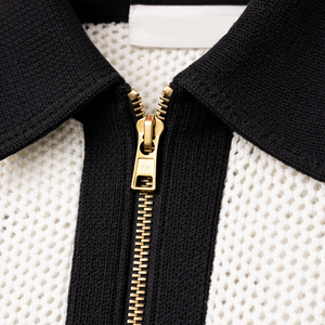 Suéter Polo de Punto para Hombre, Manga Corta, Media Cremallera, Bloques de Color, Fabricante OEM ODM de Marca Privada - Product Image 3