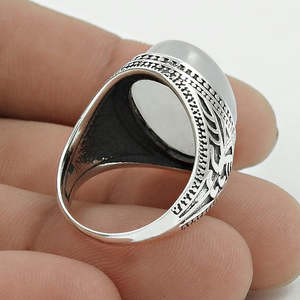 Real 925 Sterling <b>Silver</b> <b>Men</b> <b>Ring</b> Comes With Oval Cut Natural Rainbow Moonstone Gemstone Vintage Handmade Bohemian <b>Ring</b> for <b>Men</b> - Product Image 4