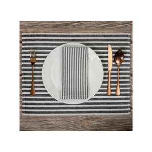 Striped Sustainable Soft Cotton Jute Placemat 30x45cm Lightweight Dining Table Mat GOTS Certified India Export Quality Finish - Product Image 1