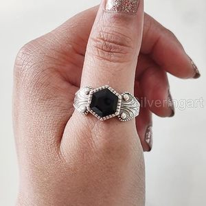Anillo de Mujer con Piedra Preciosa de Ónice Negro Natural, Piedra de Nacimiento de Diciembre, Anillo Apilable para Aniversario de Bodas, Joyería de Plata de Ley 925 - Product Image 1