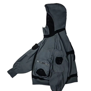Sudadera con capucha Techwear 100% algodón 420 GSM French Terry Zip Hoodie High Street para hombre Color Dye Washed Cargo sudaderas con capucha y sudaderas para hombre - Product Image 3