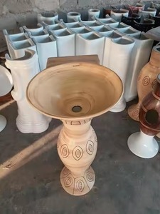 อ่างล้างหน้าแบบชิ้นเดียวพร้อมแท่นติดตั้งพื้นราคาต่ำสุดจากโรงงานผลิตในอินเดียชุดสุขภัณฑ์เซรามิกสำหรับห้องน้ำ - Product Image 2