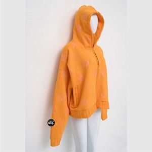 Logotipo personalizado de alta calidad 100% algodón polar Vintage de gran tamaño con cremallera Allover impreso Sudadera con capucha transpirable para mujer - Product Image 4